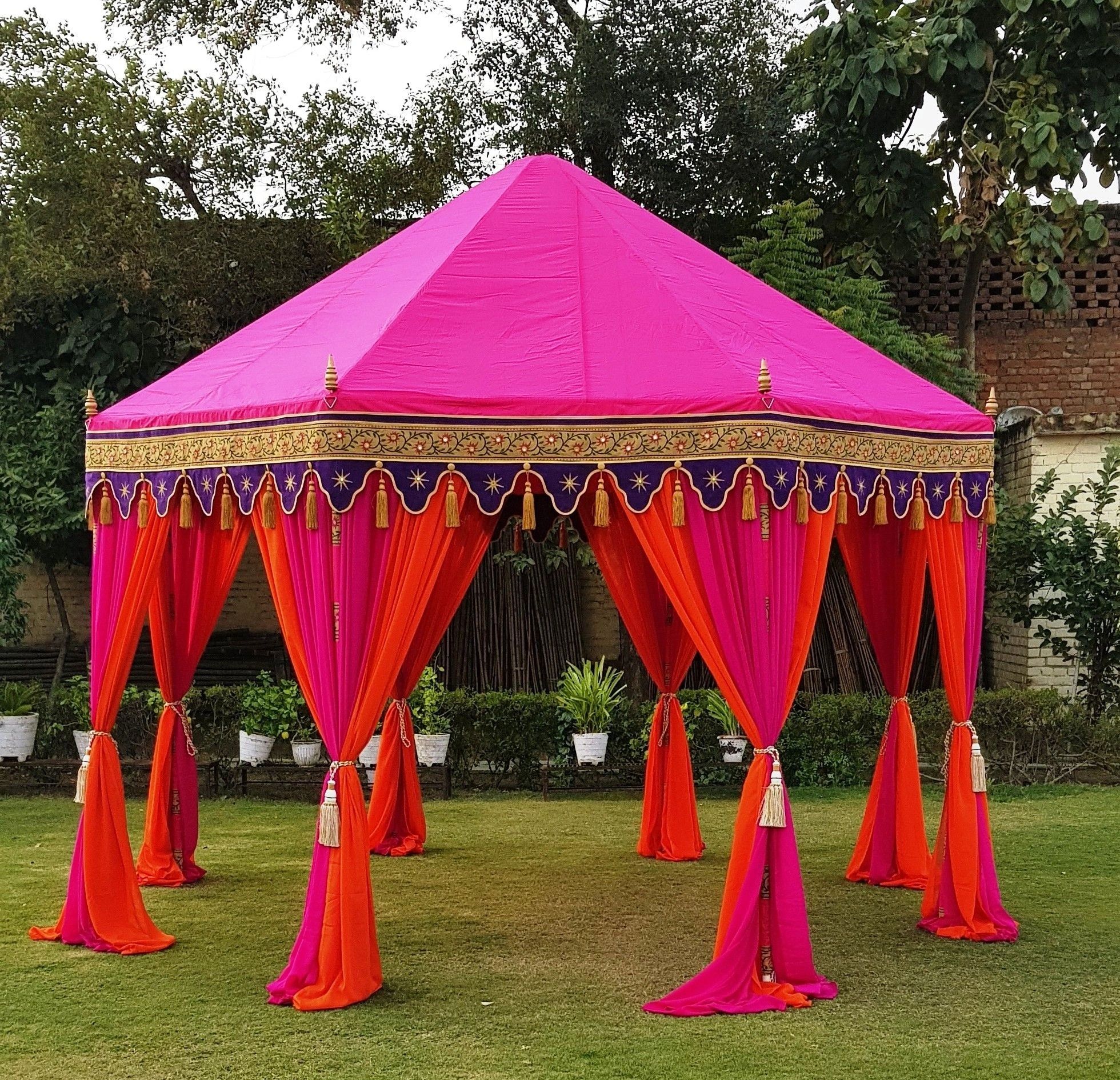 Colorful event tent on lawn